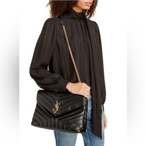 YVES SAINT LAURENT YSL LOULOU MEDIUM MATELASSE BLACK AND GOLD BAG EUC!!!!